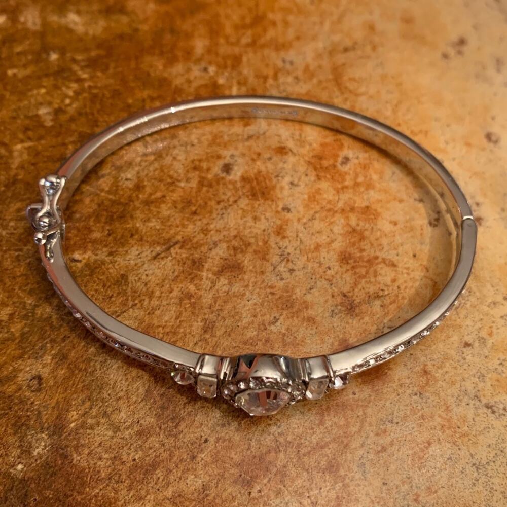 Givenchy Silver And Crystal Hinged Bangle - image 4